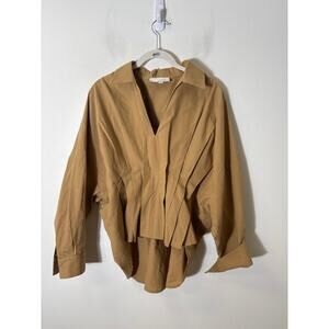 Pinch Brown/Tan Long Sleeve Pleated Cotton High Low Hem Shirt Sz M